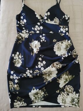 Fashion Q Women's Navy Floral Slip Dress Size L